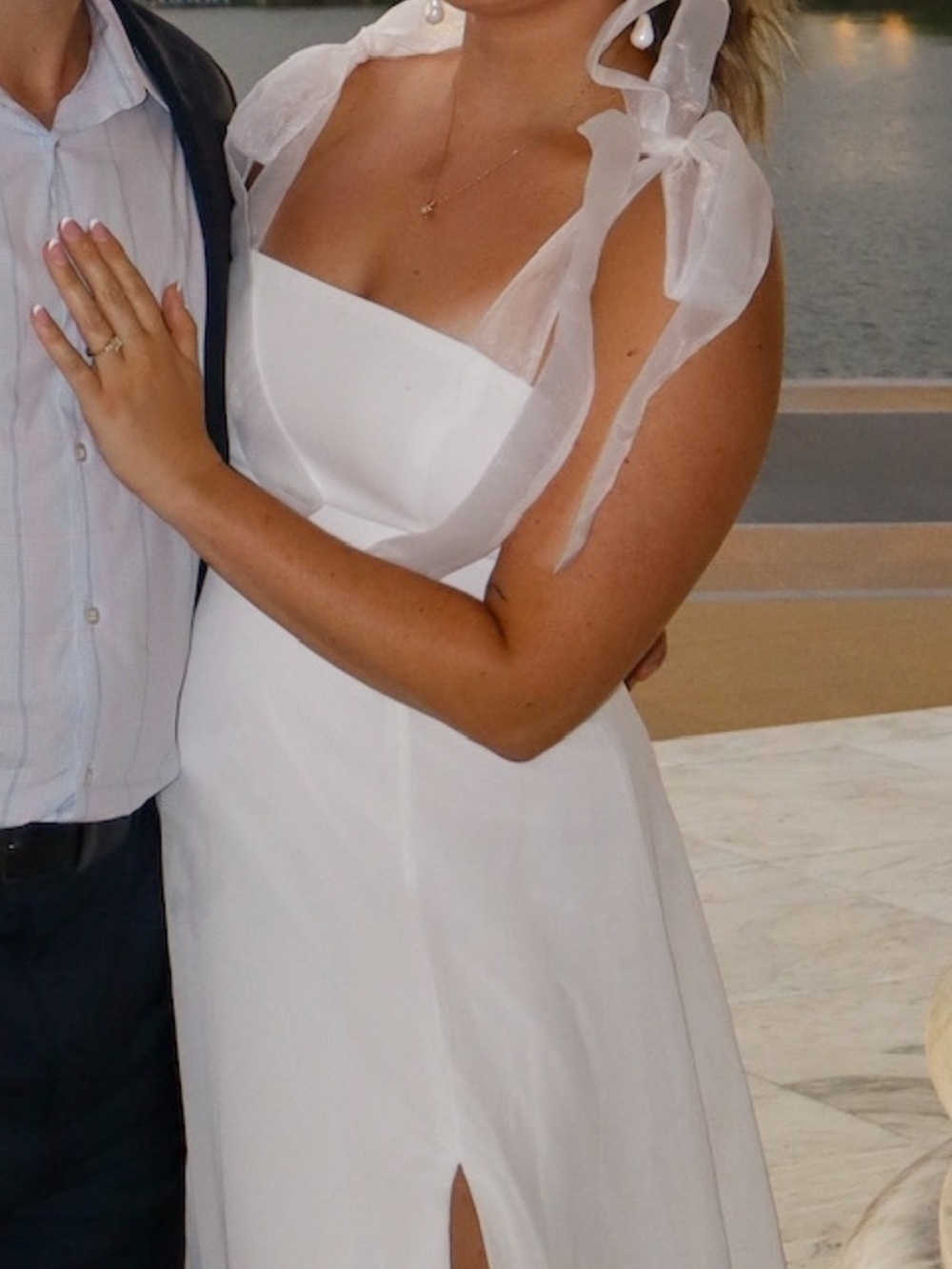Lulu's White Wedding Dress with Sheer Tie Straps